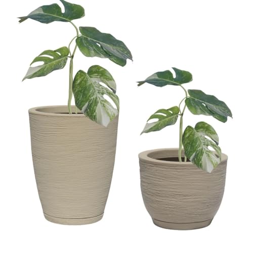 kit 2 Vasos Decorativo de Planta em Polietileno Escovado Jardim Casa Sala n1 e n2 (Bege)