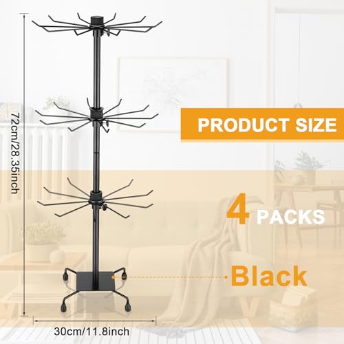 Image of Ziliny 4 Pcs Rotating Jewelry Display stand Hanging Jewelry Rack Metal Spinning Display Stand with Hooks for Necklace Bracelet Earring Selling(3 Tier,Black)