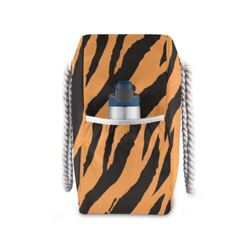 susiyo Beach Bag Tiger Pattern Texture Beach Tote Bag Large Travel Tote Bag Waterproof Lightweight Shoulder Bag with Thick Cotton Rope for Gym Beach Travel Pool Yoga Baby Utility Bag3