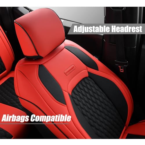 Image of Coverado Front Seat Covers for Jeep Wrangler, Custom Fit Jeep Wrangler 2 /4 Door 2007-2012 Unlimited Rubicon Sahara Willys Sport High Altitude Pickup Truck Waterproof Leather Car Seat Covers(Red)