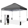CROWN SHADES 10×10 Pop Up Canopy – Beach Tent with One Push Setup – Easy Outdoor Sun Shade Shelter for Events, Parties – Gazebo with STO-N-Go Cover Bag, Silver Coated Top,Light Gray