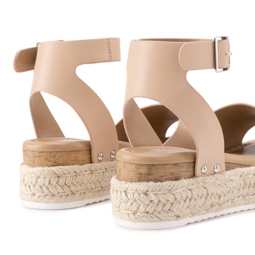 Image of Athlefit Women's Espadrille Platform Wedge Sandals | Adjustable Ankle Strap Buckle,Comfortable Open Toe Flatform,Summer Casual Daily Wear for All-Day