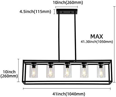 Miniatura 3 de Sivilynus Lámpara colgante de 5 luces negras para comedor, moderna isla de cocina, iluminación lineal, lámpara de granja con pantalla de vidrio