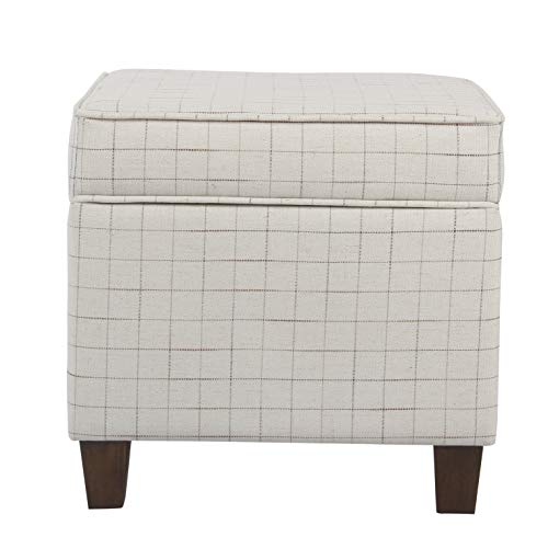 Image of Homepop Home Decor | K7342-F2236 | Classic Square Storage Ottoman with Lift Off Lid | Ottoman with Storage for Living Room & Bedroom, Natural Windowpane Large