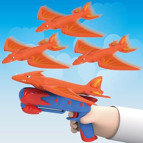 Kiztoys 3Pack Dinosaur Airplane Launcher Toys Kids Foam Dragon Glider Outdoor Flying Toy Plane Birthday Gift for Boys and Girls Aged 4 5 6 7 8 9 10 11 12 Years Old Cover