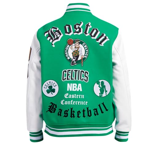 Pro Standard MENS NBA BOSTON CELTICS OLD ENGLISH VARSITY JACKET KELLY GREEN/WHITE L - Image 2
