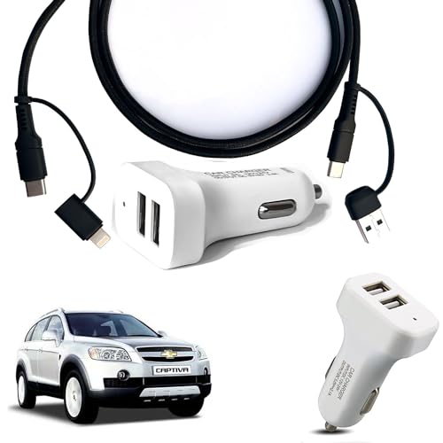 Image of Auto Pearl, 2-Ports Fast Car Charger with 4 in 1 Black Cable, Turbo Charger, Dual USB Compatible with Captiva