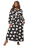 Yours Curve Love Heart Maxi Dressing Gown - Women's - Plus Size Curve Black