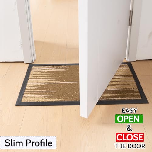 Image of HOKIPO Doormat for Main Door Entrance Non-Slip Entry Door Mat, 75x45 cm, Brown Bars (AR-6503)