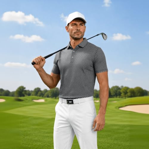 Camiseta polo para hombre WARHORSEE, manga corta, tejido transpirable y con capacidad de absorción de humedad, ideal para golf, sin arrugas y con estiramiento miniatura 3
