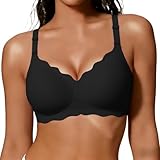 COCOMARTS Jelly Bras for Women No Underwire Scalloped Push Up Wireless Bralettes Seamless Soft Comfort Everyday Tshirt Bra Black Medium