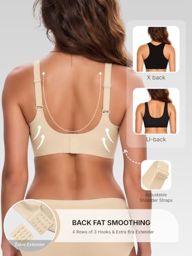 COCOMARTS Jelly Bras for Women No Underwire Seamless Push Up Bra Nude,XL | Full Coverage Wireless V-Mesh Neck Bralette,Comfortable Support&Lift with Adjustable Straps,Everyday Soft T-Shirt Bra - image 4