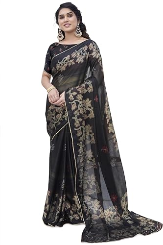 Image of MIRCHI FASHION Saree for Woman Chiffon Foil Work Floral Printed | Ethnic Sari for Function and Farewell with Unstitched Blouse Piece (Available in 15 Colors)