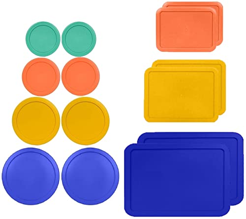 1, 2, 4 & 7 Cup Round & 3, 6, 11 Cup Rectangle Replacement Lids/Covers for Pyrex, Anchor Hocking & KlareWare Storage Bowls *Lids Only -Glass Container Not Included*, 14 Pack *2 of Each Size*
