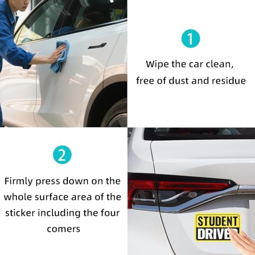 Image of 2 Pack Student Driver Magnet & New Driver Car Magnet - Removable Reflective Stickers No Residue, Automotive Safety Stickers, Magnetic Decal (Yellow /Black-Student)