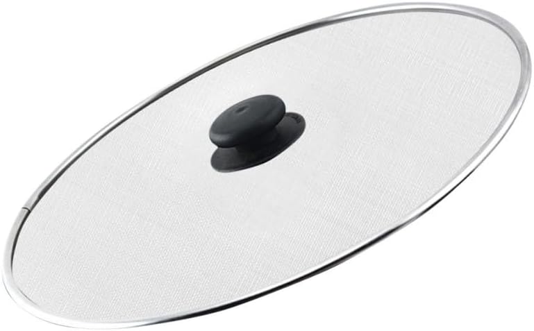 Hemobllo Grease Splatter Guard Stainless Steel Fine Mesh Splatter Screen Lid with Insulated Handle for Oil Splash Protection & Easy Cleanup, for Frying Pan, Stovetop, Home & Restaurant