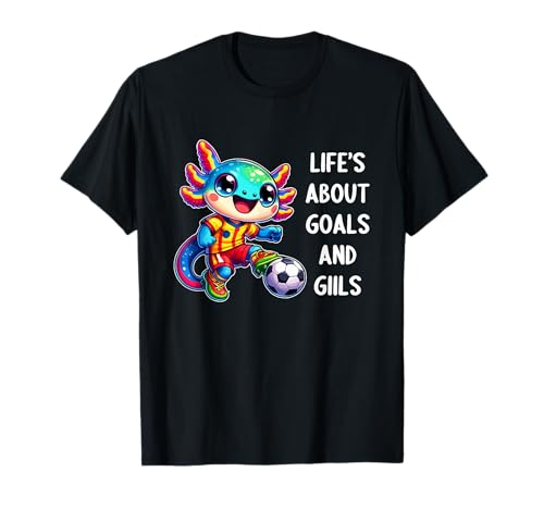 Cute Axolotl Soccer Player Women Men Kids Funny Axolotl T-Shirt