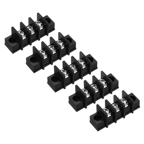 sourcing map 5 Pcs 3 Positions Terminal Block 300V 20A 9.5mm Pitch Single Rows 3 Circuits DIN Row Screw Terminals Strip