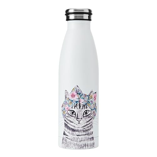 MIKASA Tipperleyhill Double-Walled Stainless Steel Bottle, 500ml Vacuum-Insulated Drinks Bottle Keeps Drinks Cold and Hot, BPA-Free Stainless Steel Hydration Bottle with Cat Print