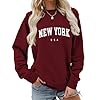 Generisch Women's Sweatshirt with 'New York U.S.A' Print - Casual Pullover in College Style | Crew Neck Jumper for a Relaxed Everyday Look, Style_k05 Wine Red, XXL #1