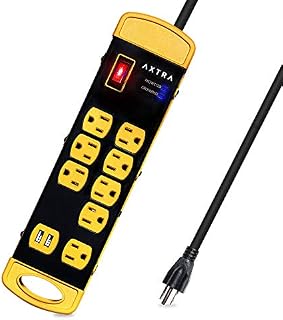 AXTRA 8-Outlet Metal Surge Protector Power Strip with USB Charging Port, 9-Foot Heavy-Duty