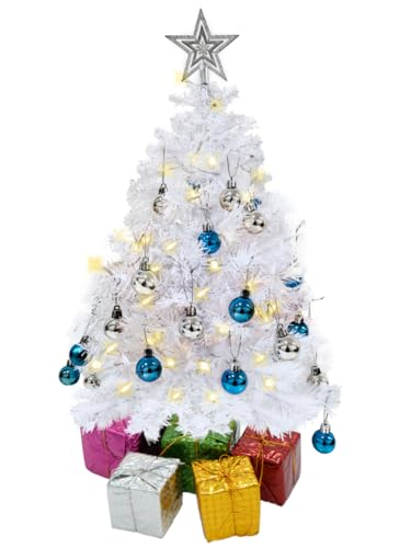4esnovelty23inchprelitminiwhitechristmastreewithlightstopperornamentsgiftboxesdesktabletopchristmastreesmallforhomebedroomofficedecorations Urban Country Home Decor 4es novelty 23 inch prelit mini white christmas tree with lights topper ornaments gift boxes desk table top christmas tree small for home bedroom office decorations urban country home decor