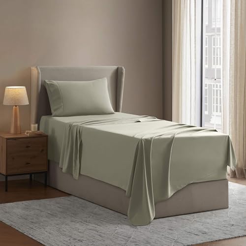 Image of Nestl Twin XL Bed Sheet Set - Light Green - 3-Piece Deep Pocket | Instantly Soft, Night-One Ready (No Wash Required). Fits 16-Inch Deep Pockets, 360-Degree Elastic Grip