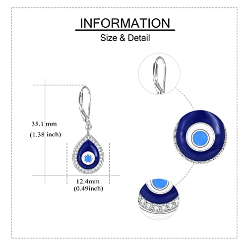 YAFEINI Evil Eye Earrings Sterling Silver Leverback Evil Eye Dangle Drop Earrings Turkish Protection Jewelry for Women4