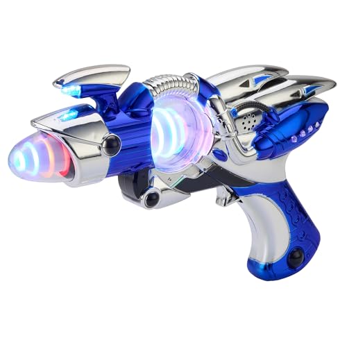 Playbees Light-Up Noise Blaster - Blue - 11.5 Inches - Super Spinning Space Sound Effects with Futuristic Power Galaxy Ranger FX for Party Favor,...