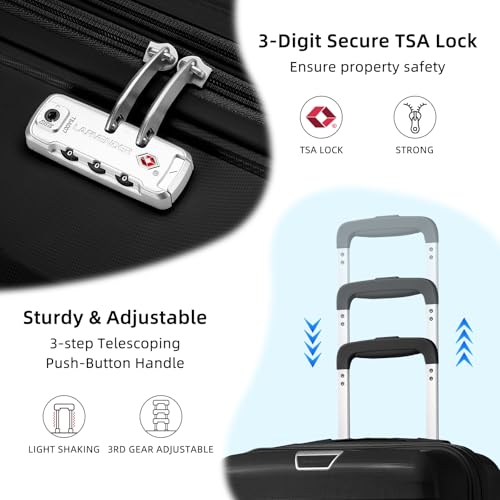 Image of LARVENDER Carry On Luggage 22x14x9 Airline Approved, Suitcases with Wheels | 20Inch Hardside PP Carry-On Luggage for Women Men, TSA Lock, Black