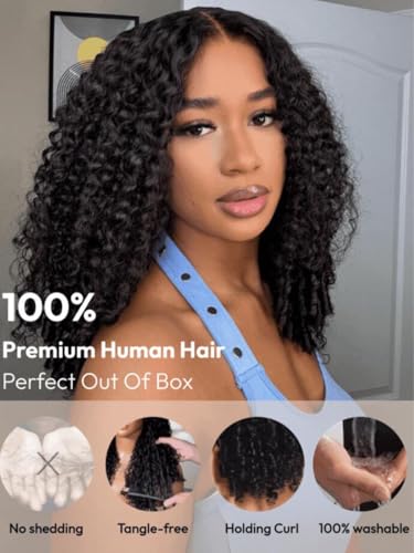 Image of KLAIYI Burmese Curly Bye Bye Knots Glueless Wig Human Hair 7x5 Precut Lace Front Wig with Finger Coil Ends Pre Plucked Bleached Spiral Curls 30S Ready to Wear and Go Beginner Wig with Baby Hair 24Inch