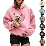Pet Pouch Hoodies Unisex with Kangaroo Pocket Oversized Trendy Sweatshirts Outside Kitten Puppy Carrier Holder Sweatshirts Cat Hoodie with Pouch,Pink,Large