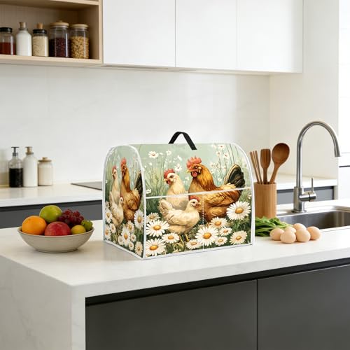 Image of Kitchen Dust Cover Compatible with 4.5 5 6 8 quart Stand Mixer, Kitchen Appliance Protective Covers with Top Handle and Pocket (Chicken and daisies, For All 6-8 qt Mixer)