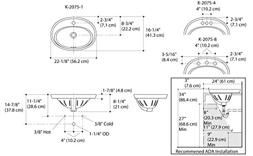 Kohler K-2075-8-0 Serif Self-Rimming Bathroom Sink, White #TOP5