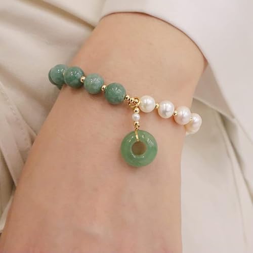 Aminkina 18K Gold Jade Pearl Bracelet, Pearl Beaded Stretch Bracelet, Birthday Jewelry Gift For Wife, Girlfriend (Style One, 18K) #TOP2