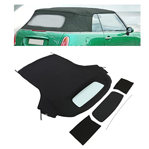 KUAFU Convertible Soft Top Compatible with 2009-2015 Mini Cooper/S Cabrio Black Sailcloth Vinyl Top W/Clear Heated Glass Window