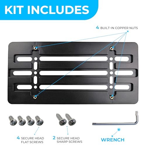 Front Bumper License Plate Bracket for Hyundai and Kia 2000-2026, Plate Holder Set w 6 Unique Screw Bolts & Wrench Kit, License Tag Mounting Kit, Quality Plate Holders, Car Accessories - Thumbnail 5