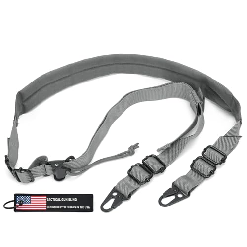 WarBull 2 Point Sling Quick Adjust, Rifle Sling with HK Hook, Soft Shoulder Pad Gun Sling for Rifle, Shotgun, and Crossbow, Tactical Sling for Hunting Hiking Shooting with Keychain Gift (Wolf Grey)