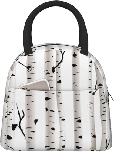 白樺の木をプリント 保冷ランチバッグ 軽量防水漏れ防止保温バッグ メンズレディース軽量エコバッグ