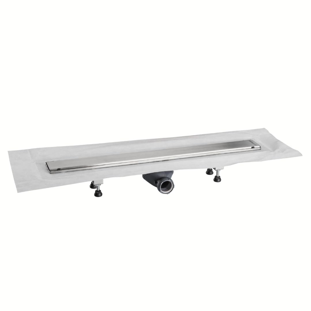 Wirquin 30723956 Caniveau de Douche Sortie Orientable 70 cm | Grille inox brossé, sortie orientable 360°, natte d'étanchéité pré-collée, installation facile, entretien facile, chromé