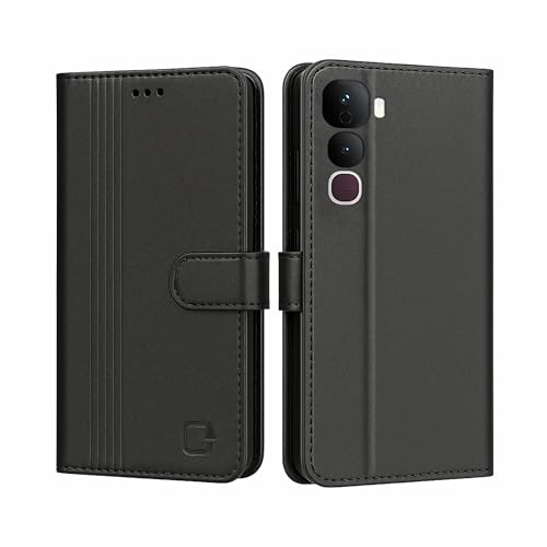 Image of AIBEX Shock Proof Flip Compatible for Vivo Y400 Pro 5G Flip Cover Leather Finish | Inside TPU with Card Pockets | Wallet Stand | Complete Protection Flip Case - Black
