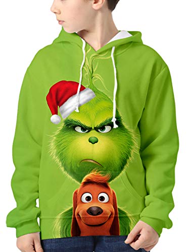 HAOSHENG Garçon Enfant 3D Sweats à Capuche Noël Print Pull Manche Longue Fantaisie Mode Renne Hoodie(150) Cover