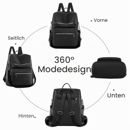 Shengxi Rucksack tasche 2 in 1 damen, Soft Leder handtasche Rucksack für Damen, Damen Freizeit multifunktional rucksack mittelgroß für den täglichen Gebrauch auf Reisen, Arbeit und Schule, schwarz