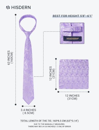 Image of HISDERN Extra Long Ties for Men Classic Floral Tie and Pocket Square Elegant Silk Necktie Handkerchief Set Wedding Party