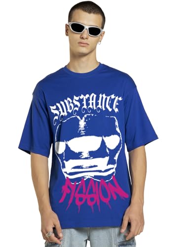T-shirt surdimensionné homme bleu imprimé graphique vêtement streetwear XL