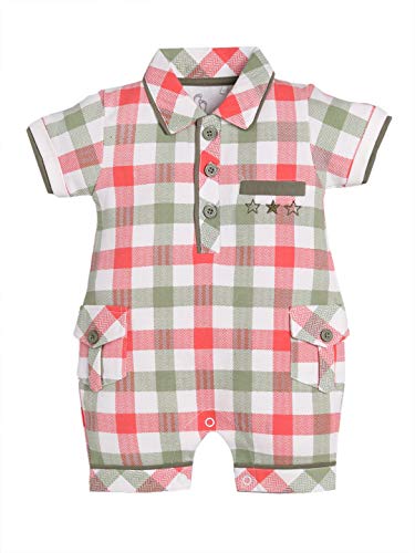Image of BABY GO Baby Boys & Baby Girls Cotton Romper | Half Sleeve Polo Collar Jumpsuit | Newborn Infant Summer Outfit with Button Closure | Soft Breathable Playsuit | Stylish Print One Piece Dress