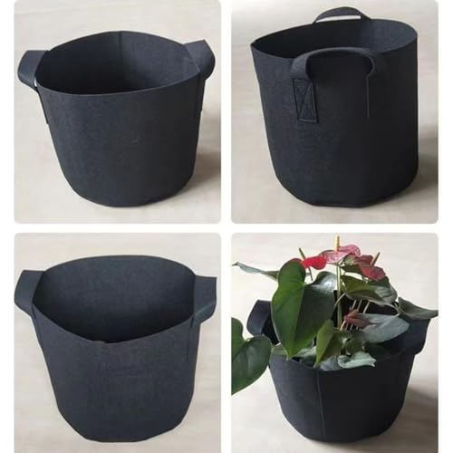 YUEcthynous Pflanzsack,5 Stück Pflanztasche aus Vliesstoff Pflanztöpfen, Pflanzenbehälter mit Griffe für Tomaten, Blumen, Pflanzen und mehr, Schwarz - 5 Gallonen (Balck)