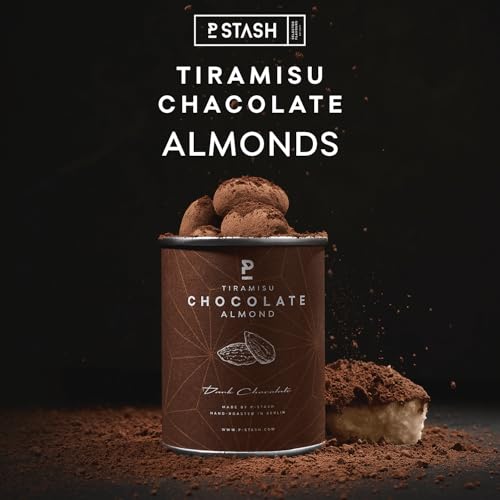 P-STASH Mandel Dunkle Schokolade Tiramisu, Edle Mandeln geröstet 3x60g, fettfreie Trommelröstung, Nussmischung mit einzigartigen Gewürzkombinationen, Premium Nuts made in Berlin