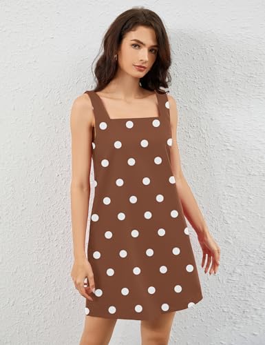 Image of Burtell Summer Sleeveless Cotton Linen Mini Dresses for Women Casual Square Neck Backless Short Dress Solid Tank Shift Dress