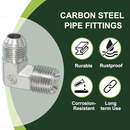 Image of PATIKIL 90 Degree Pipe Adapter, 2 Pcs 3 /4 inch Male 37 Flare JIC x 1 /2 inch BSPT Male Connector Carbon Steel Elbow Fitting for Air Hydraulic Fluid Fuel Water Oil, Silver